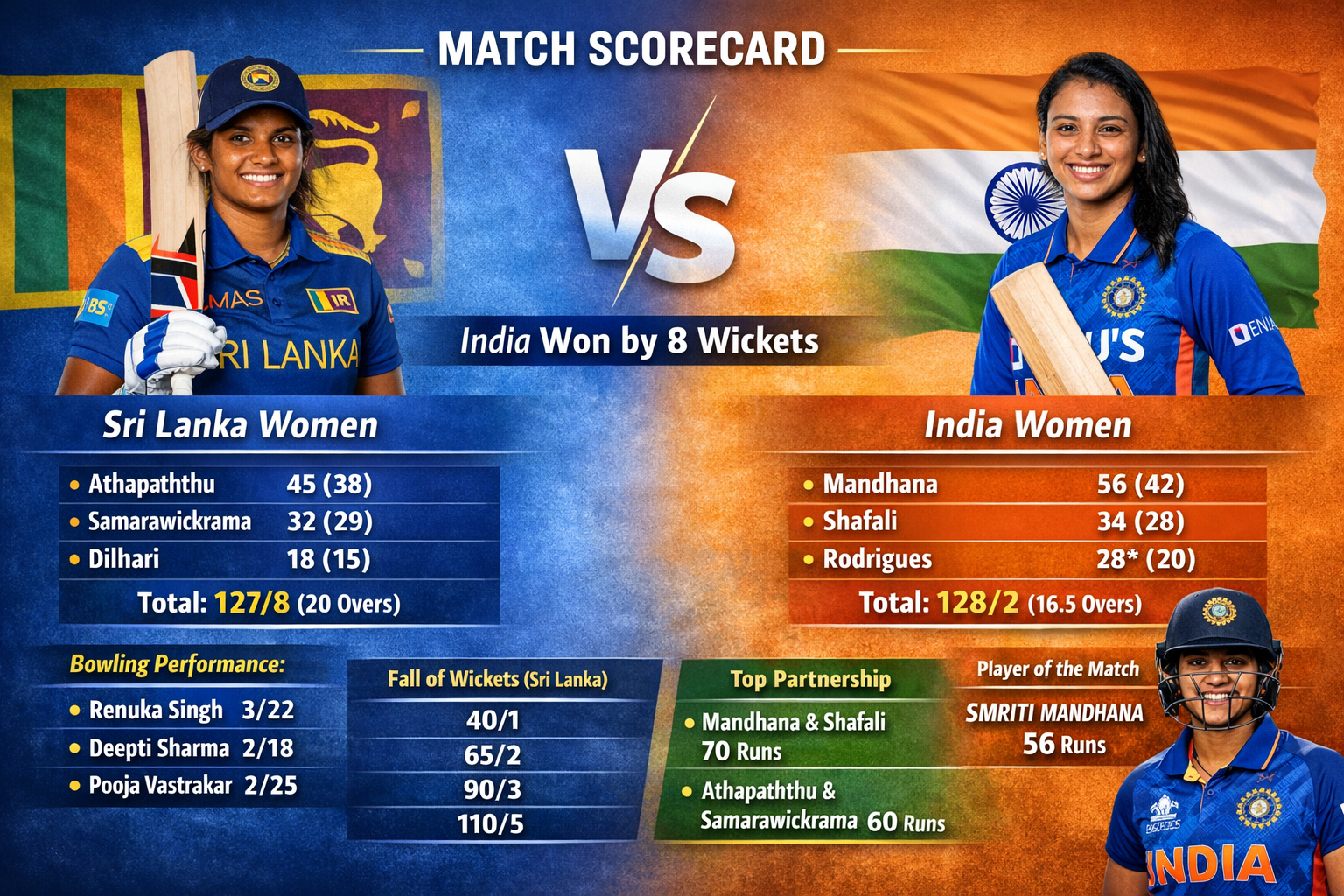 Sri Lanka Women vs India Women's National Cricket Team Match Scorecard